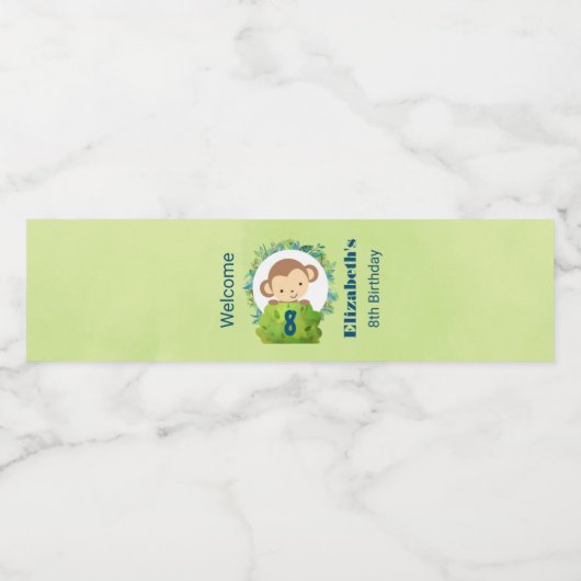 Schattige Safari Monkey Verjaardag Welkom Waterfles Etiket (Enkel label)