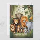 Schattige Safari Oerwoud Animals 2e verjaardagsfee Kaart (Voorkant)