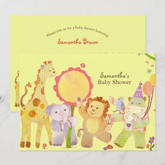 Schattige Safari Oerwoud Baby Animals Baby shower Kaart (Voorkant / Achterkant)