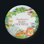 Schattige Safari Oerwoud Baby shower Bord<br><div class="desc">Safari Oerwoud Baby shower Bord Schattige oerwoud safari baby shower papier bord met een aap hangend aan een boom,  giraffe,  olifant,  tijger,  leeuw & zebra omlijst met groene oerwouden bladeren. Overeenkomende objecten beschikbaar in onze winkel.</div>