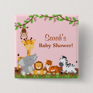 Schattige Safari Oerwoud Dier Meisje Baby shower B Vierkante Button 5,1 Cm