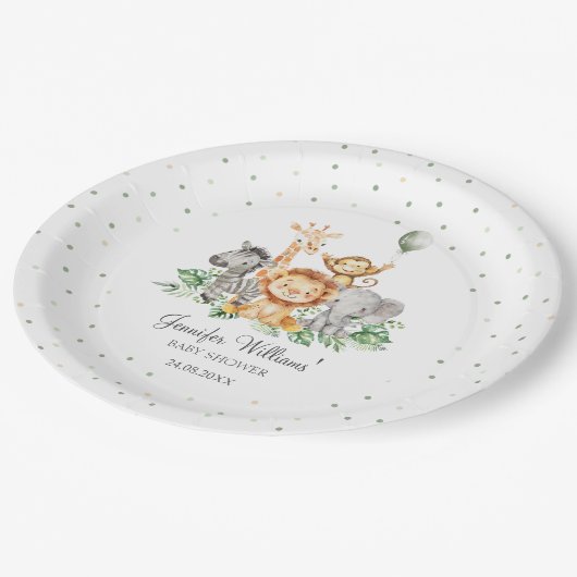 Schattige Safari Oerwoud Dieren Groen baby shower Papieren Bordje (Gekanteld)