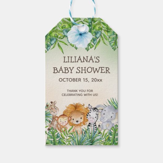 Schattige Safari Oerwoud Dieren Jongen Baby shower Cadeaulabel (Voorkant)
