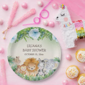 Schattige Safari Oerwoud Dieren Jongen Baby shower Papieren Bordje (Feest)