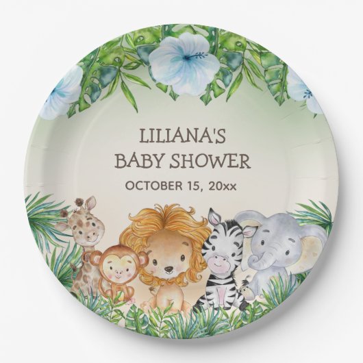 Schattige Safari Oerwoud Dieren Jongen Baby shower Papieren Bordje (Voorkant)