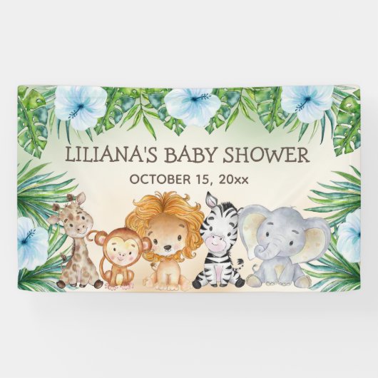 Schattige Safari Oerwoud Dieren Jongen Baby shower Spandoek (Horizontaal)