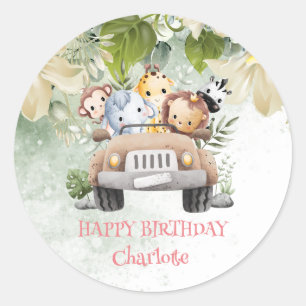 Schattige Safari oerwoud Verjaardagsdierentuin Rac Ronde Sticker