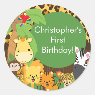 Schattige Safari Oerwoud Verjaardagsfeest Ronde Sticker