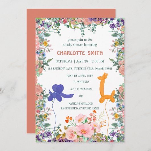 schattige safari olifant giraffe ballon waterco kaart (Voorkant / Achterkant)