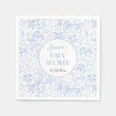 Schattige Safari Toile de Jouy Blauw Baby shower P Servet (Voorkant)
