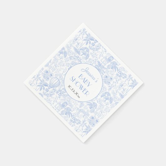 Schattige Safari Toile de Jouy Blauw Baby shower P Servet (Hoek)