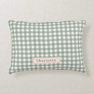 Schattige Sage Green Plaid Gepersonaliseerd Accent Kussen