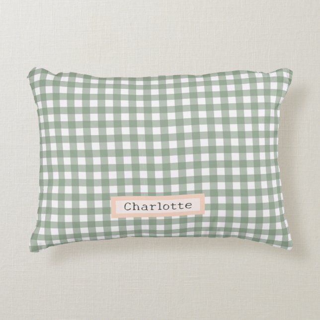 Schattige Sage Green Plaid Gepersonaliseerd Accent Kussen (Voorkant)