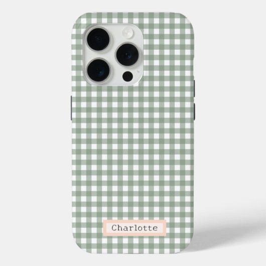 Schattige Sage Green Plaid Gepersonaliseerd Case-Mate iPhone Case (Achterkant)