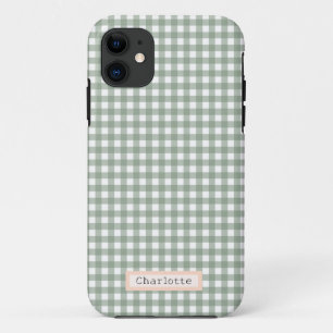 Schattige Sage Green Plaid Gepersonaliseerd Case-Mate iPhone Case