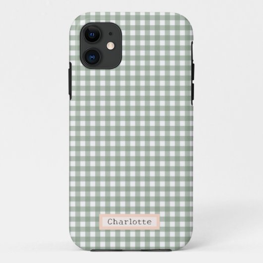 Schattige Sage Green Plaid Gepersonaliseerd Case-Mate iPhone Case (Achterkant)