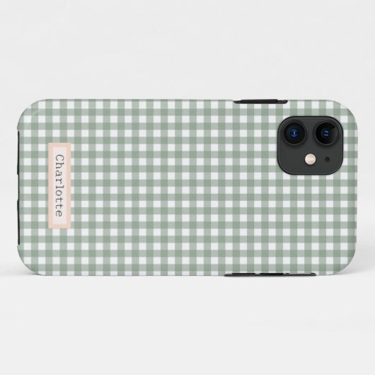 Schattige Sage Green Plaid Gepersonaliseerd Case-Mate iPhone Case (Achterkant (horizontaal))