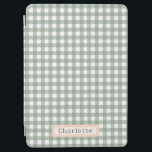 Schattige Sage Green Plaid Gepersonaliseerd iPad Air Cover<br><div class="desc">Sage Green Plaid Gepersonaliseerd</div>