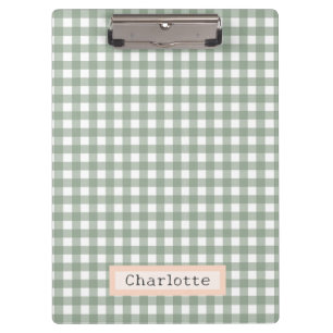 Schattige Sage Green Plaid Gepersonaliseerd Klembord
