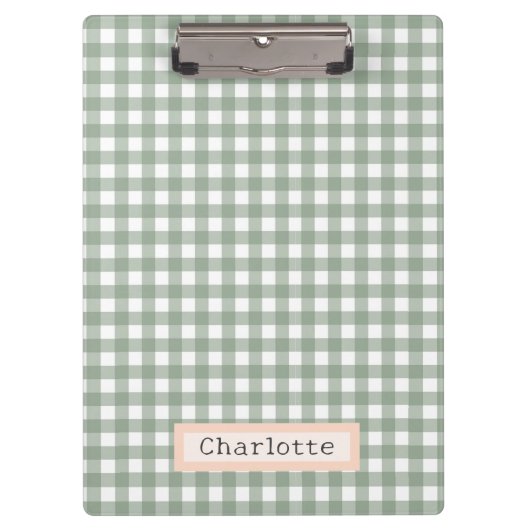 Schattige Sage Green Plaid Gepersonaliseerd Klembord (Voorkant)