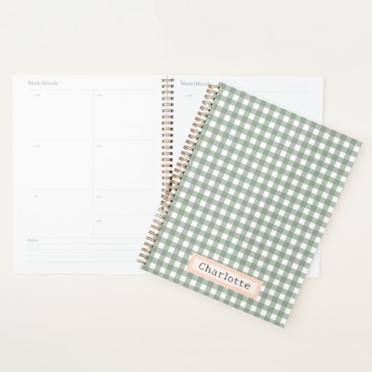 Schattige Sage Green Plaid Gepersonaliseerd Planner (Display)