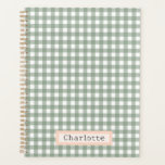 Schattige Sage Green Plaid Gepersonaliseerd Planner<br><div class="desc">Sage Green Plaid Gepersonaliseerd</div>