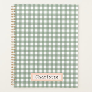 Schattige Sage Green Plaid Gepersonaliseerd Planner
