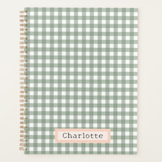 Schattige Sage Green Plaid Gepersonaliseerd Planner (Voorkant)