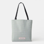 Schattige Sage Green Plaid Gepersonaliseerd Tote Bag (Achterkant)
