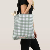 Schattige Sage Green Plaid Gepersonaliseerd Tote Bag (Dichtbij)