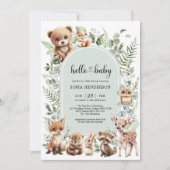 Schattige Sage Greenery Forest Animals Baby shower Kaart (Voorkant)
