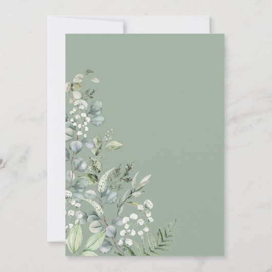 Schattige Sage Greenery Forest Animals Baby shower Kaart (Achterkant)