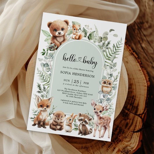 Schattige Sage Greenery Forest Animals Baby shower Kaart