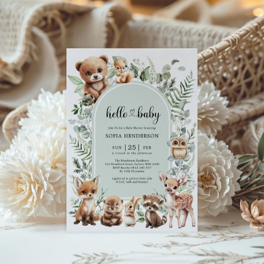 Schattige Sage Greenery Forest Animals Baby shower Kaart