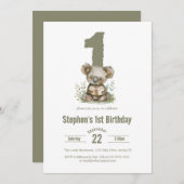 Schattige Sage Groen Koala Beer 1e Verjaardagsfees Kaart (Voorkant / Achterkant)