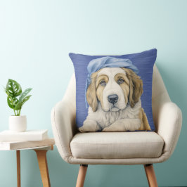 SCHATTIGE SAINT BERNARD PUPPY MET BLAUW PET KUSSEN