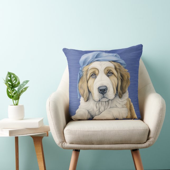 SCHATTIGE SAINT BERNARD PUPPY MET BLAUW PET KUSSEN (Stoel)