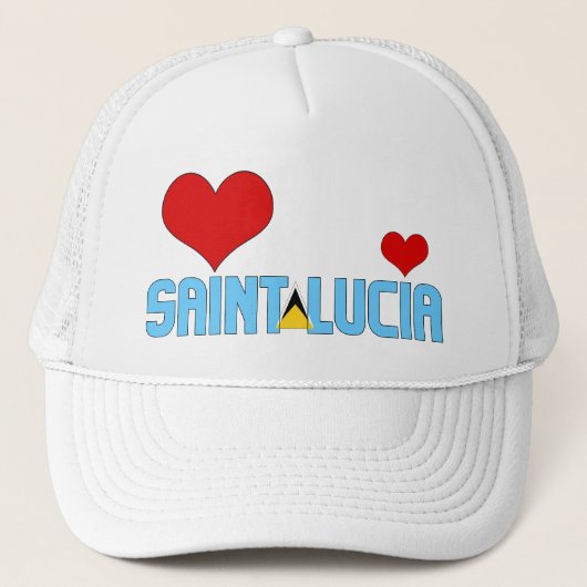 Schattige Saint Lucia Vlaggenharten Patriottisch Trucker Pet (Voorkant)