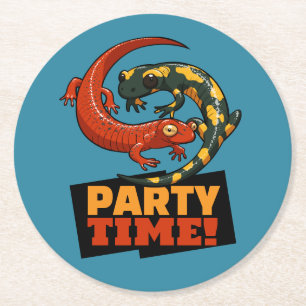 Schattige Salamanders Feesttijd! Rood & Vuur Carto Ronde Kartonnen Onderzetter