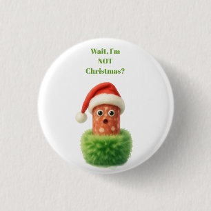 Schattige salami verrast Kerstmis in pluizig groen Ronde Button 3,2 Cm
