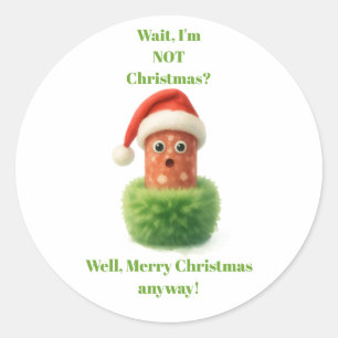 Schattige salami verraste Kerstmis in pluizige gro Ronde Sticker