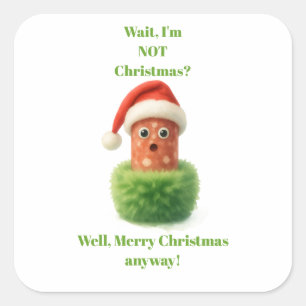 Schattige salami verraste Kerstmis in pluizige gro Vierkante Sticker