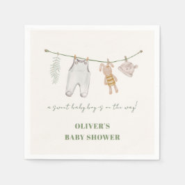Schattige saliegroene boho jongenskleren babyfeest servet