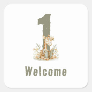 Schattige saliegroene giraffe 1e verjaardag Welko Vierkante Sticker