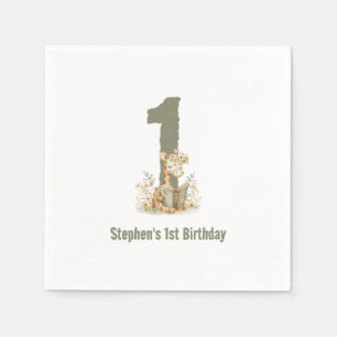 Schattige saliegroene giraffe 1e verjaardagsfeestj servet