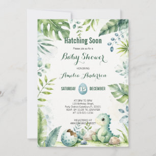 Schattige saliegroene jungle dinosaurus babyshower kaart