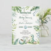 Schattige saliegroene jungle dinosaurus babyshower kaart (Staand voorkant)