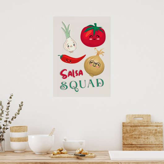 Schattige Salsa Squad Groente Illustratie Poster (Keuken)