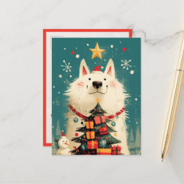Schattige Samojed hond met Kerstmis Briefkaart