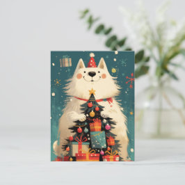 Schattige Samojed hond met Kerstmis Feestdagenkaart